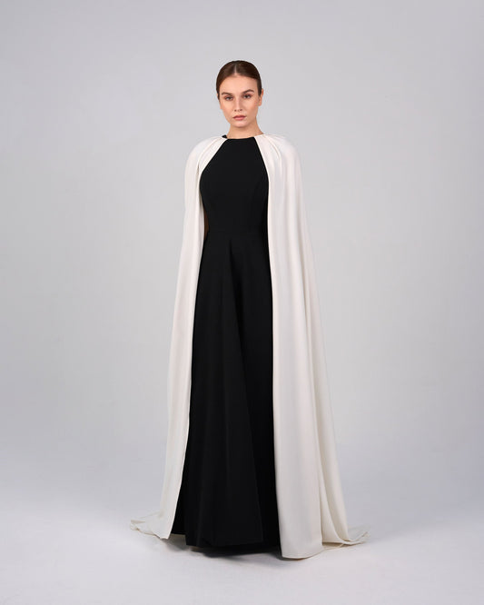Black & white column dress with maxi cape - ODD-NOELLE