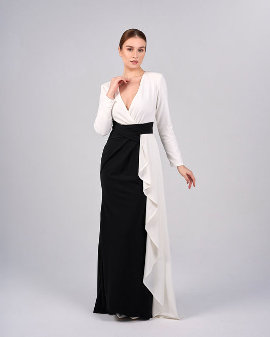 Draped V-neckline dress with ruffle-ODD-Juliah