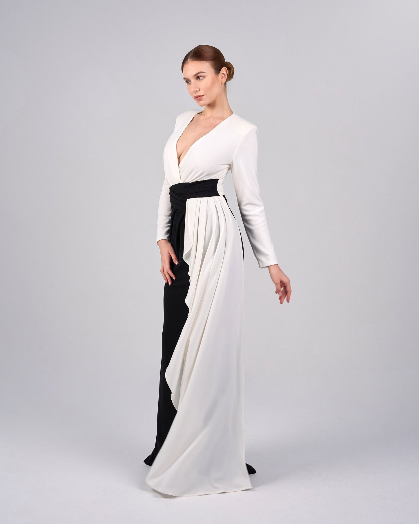 Draped V-neckline dress with ruffle-ODD-Juliah