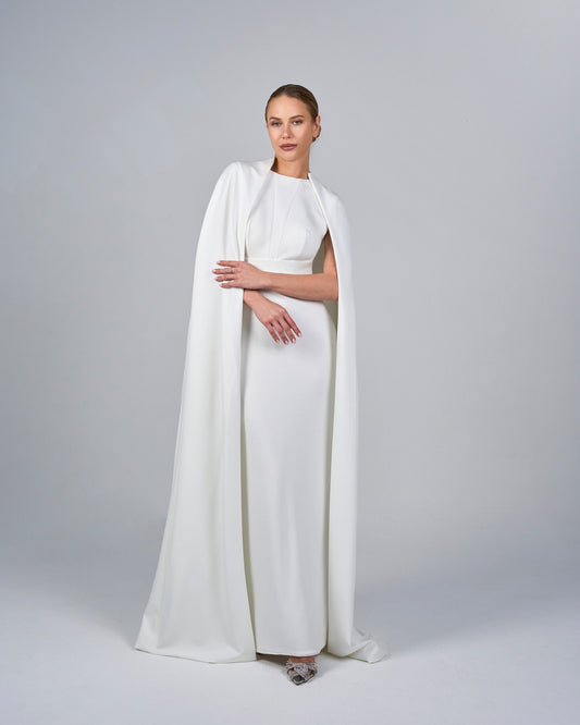 ODD-White column dress with cape