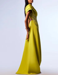 One-shoulder draped gown with embellished details – ODD- SOLARAV