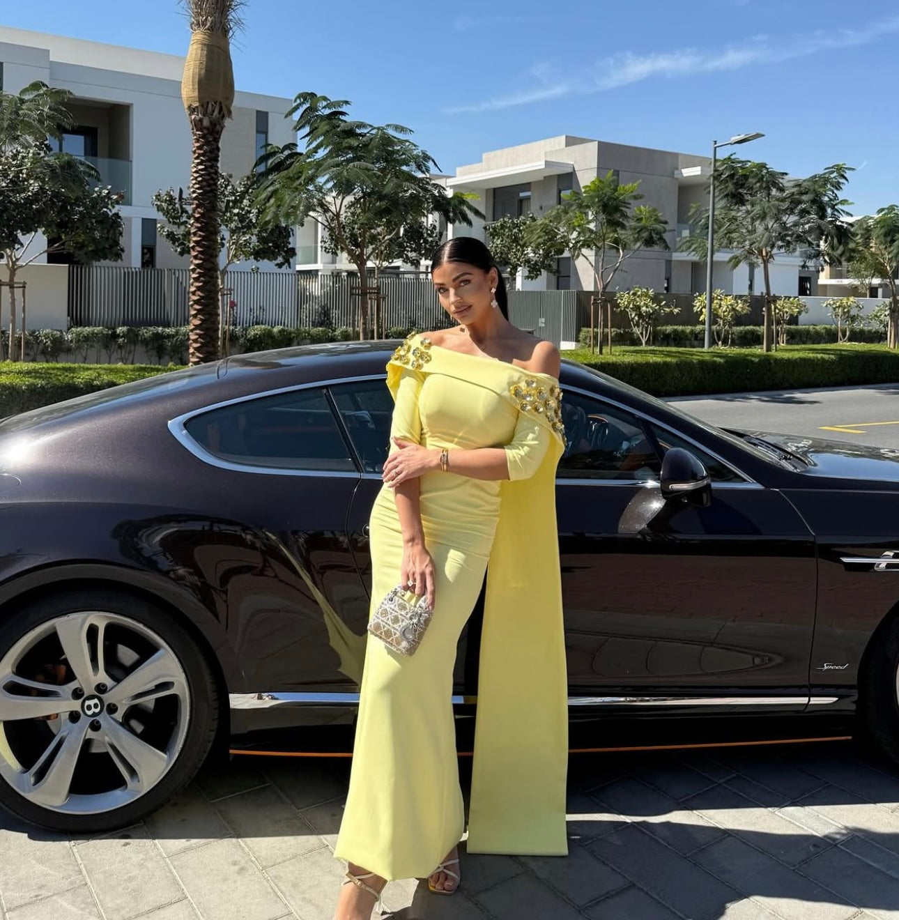 فستان بدون حمالات مع كيب خلفي وزهور ثلاثية الأبعاد - ODD-Zosime 