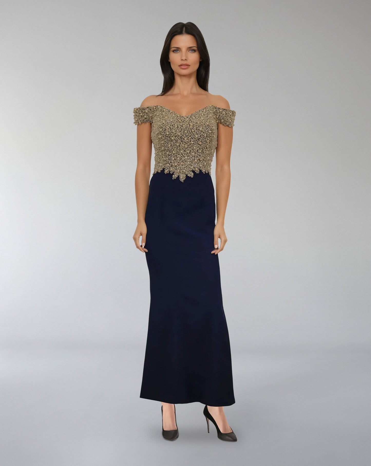 Off-Shoulder Beaded Bodice Gown – ODD- CELESTI