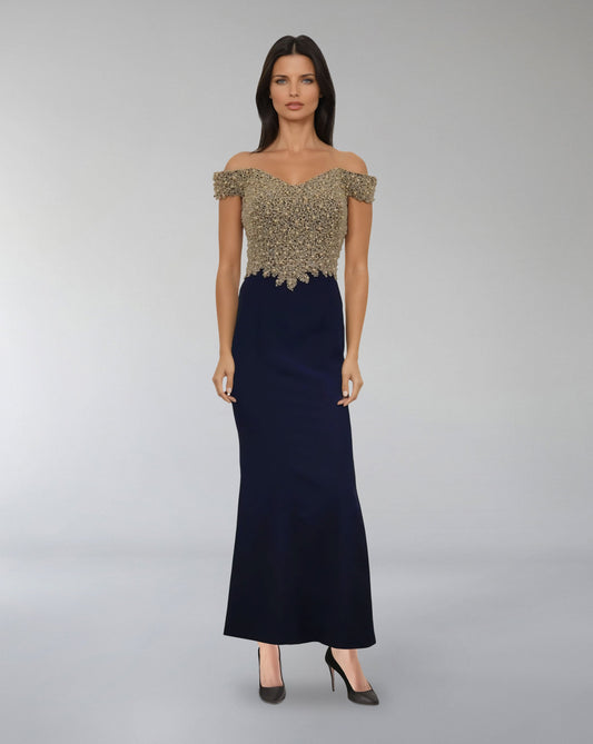 Off-Shoulder Beaded Bodice Gown – ODD- CELESTI