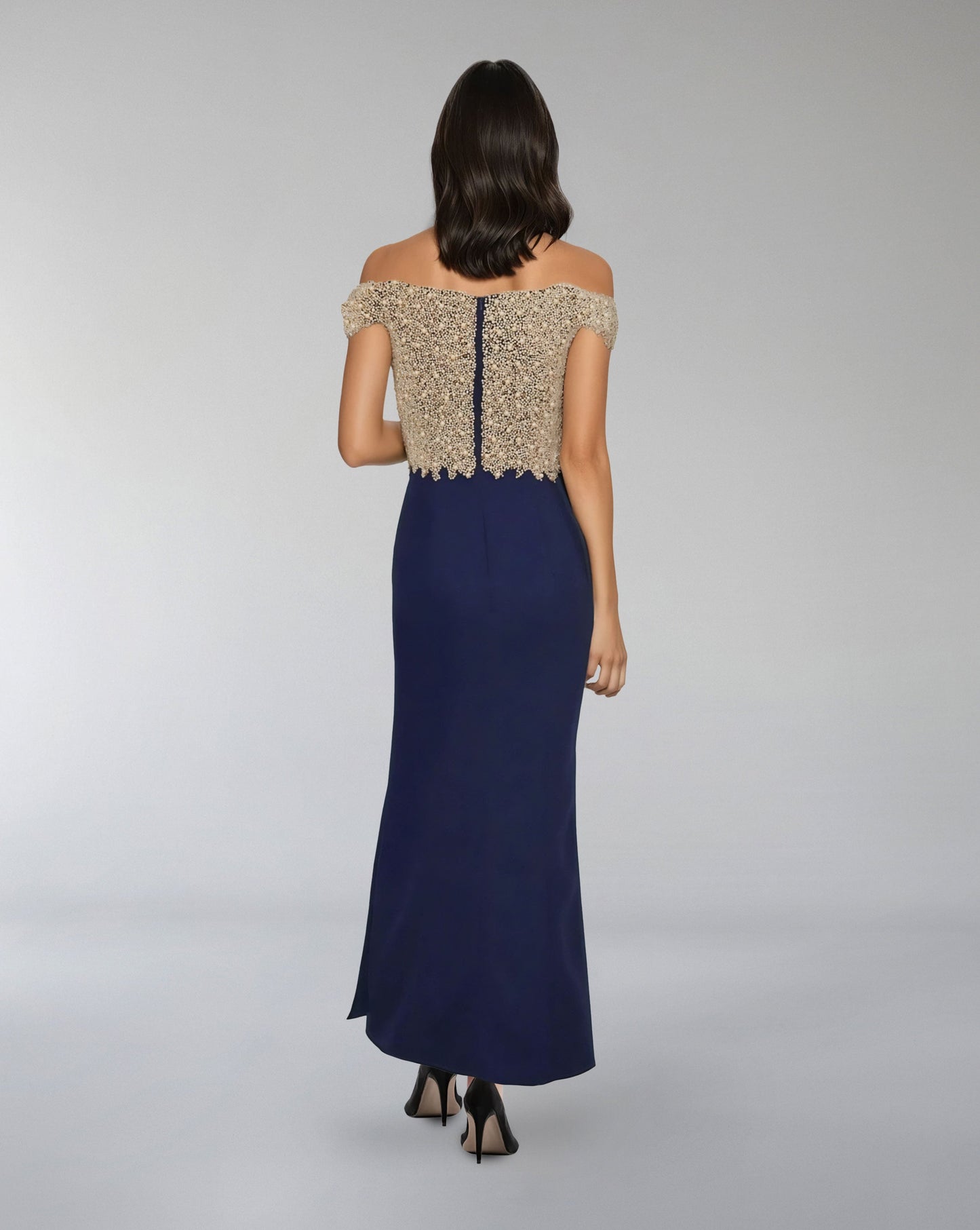Off-Shoulder Beaded Bodice Gown – ODD- CELESTI