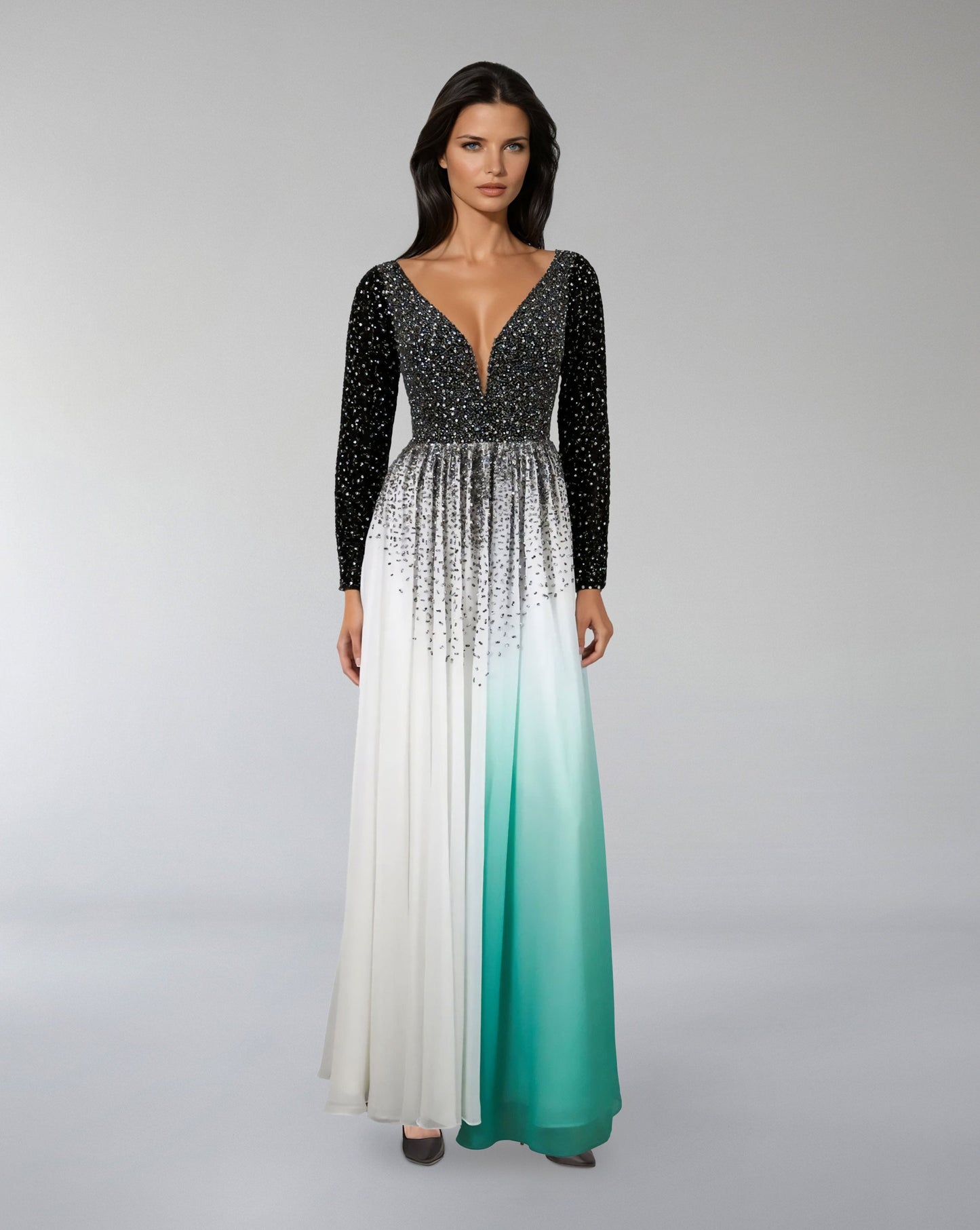 Plunging Ombre Gown with Embellished Bodice – ODD- ASTRIID