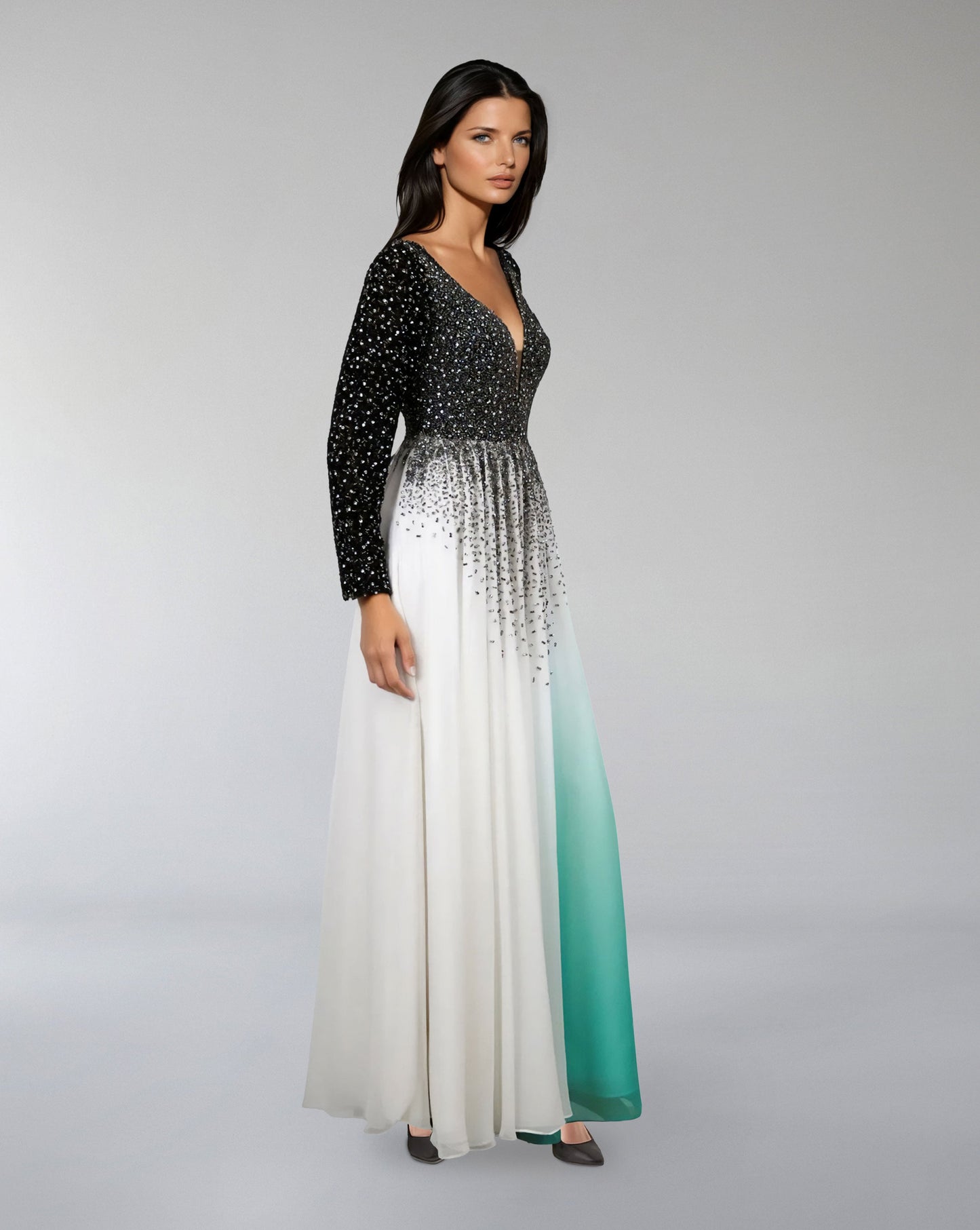 Plunging Ombre Gown with Embellished Bodice – ODD- ASTRIID