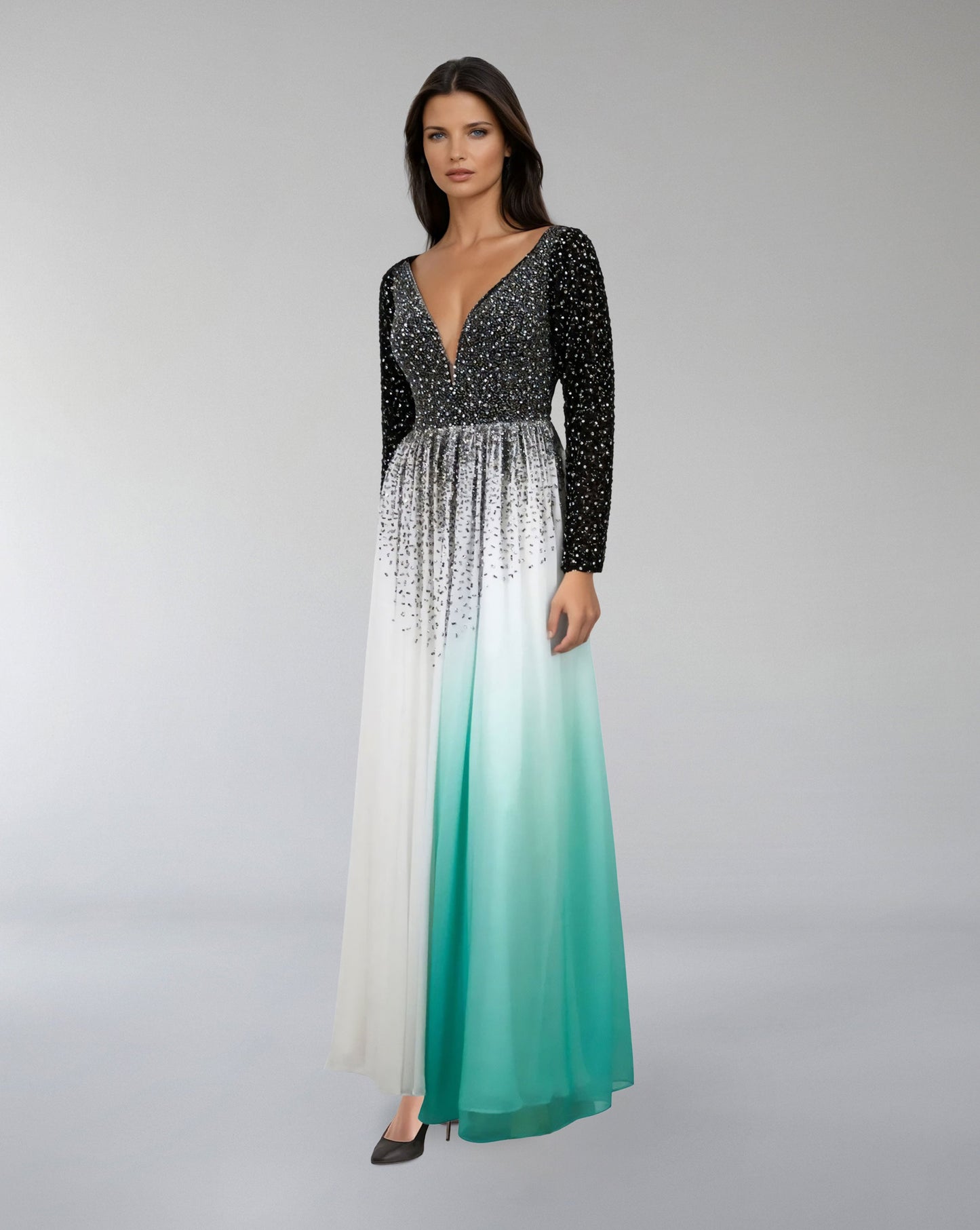 Plunging Ombre Gown with Embellished Bodice – ODD- ASTRIID