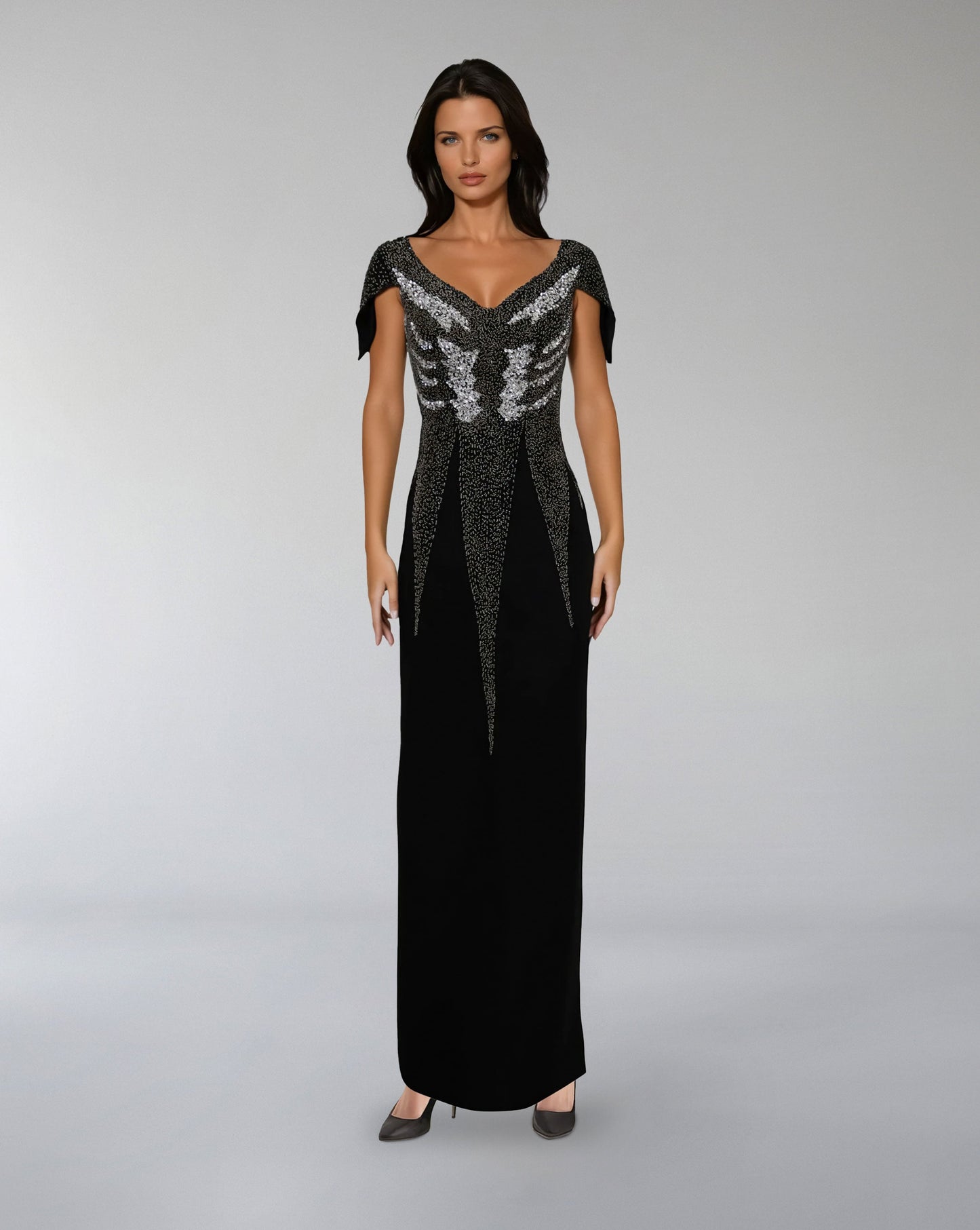 Embellished Cap-Sleeve Column Gown – ODD- NOIVA