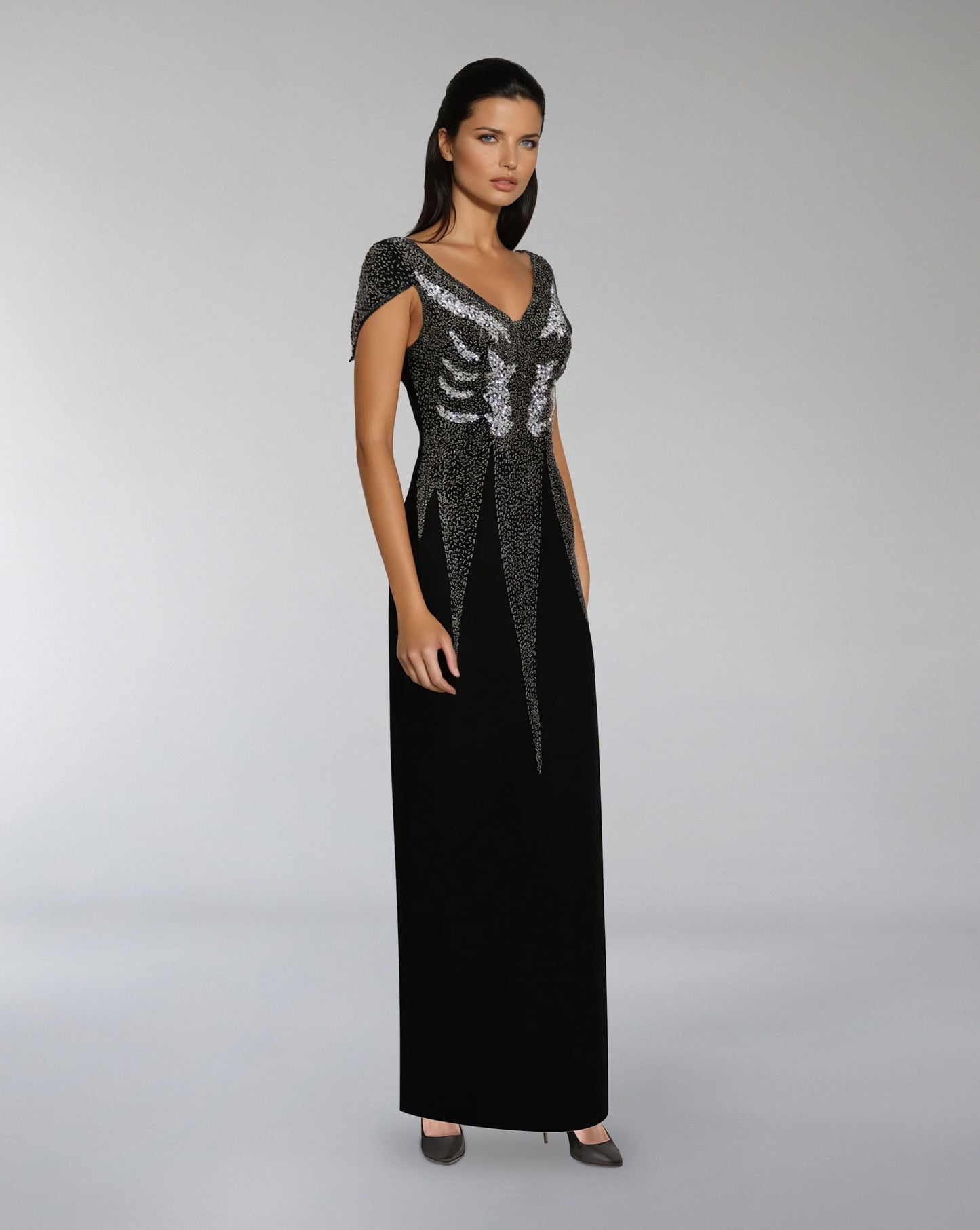 Embellished Cap-Sleeve Column Gown – ODD- NOIVA