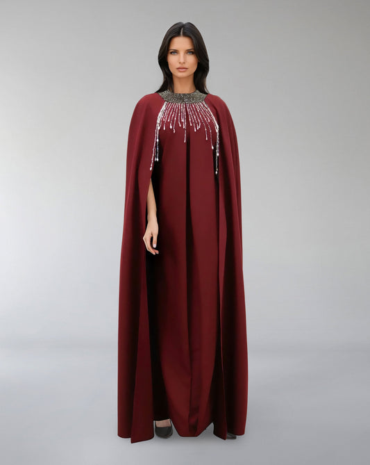 Embellished High-Neck Gown with Flowing Cape – ODD- ASITRD