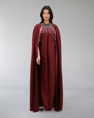 Embellished High-Neck Gown with Flowing Cape – ODD- ASITRD
