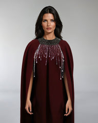 Embellished High-Neck Gown with Flowing Cape – ODD- ASITRD
