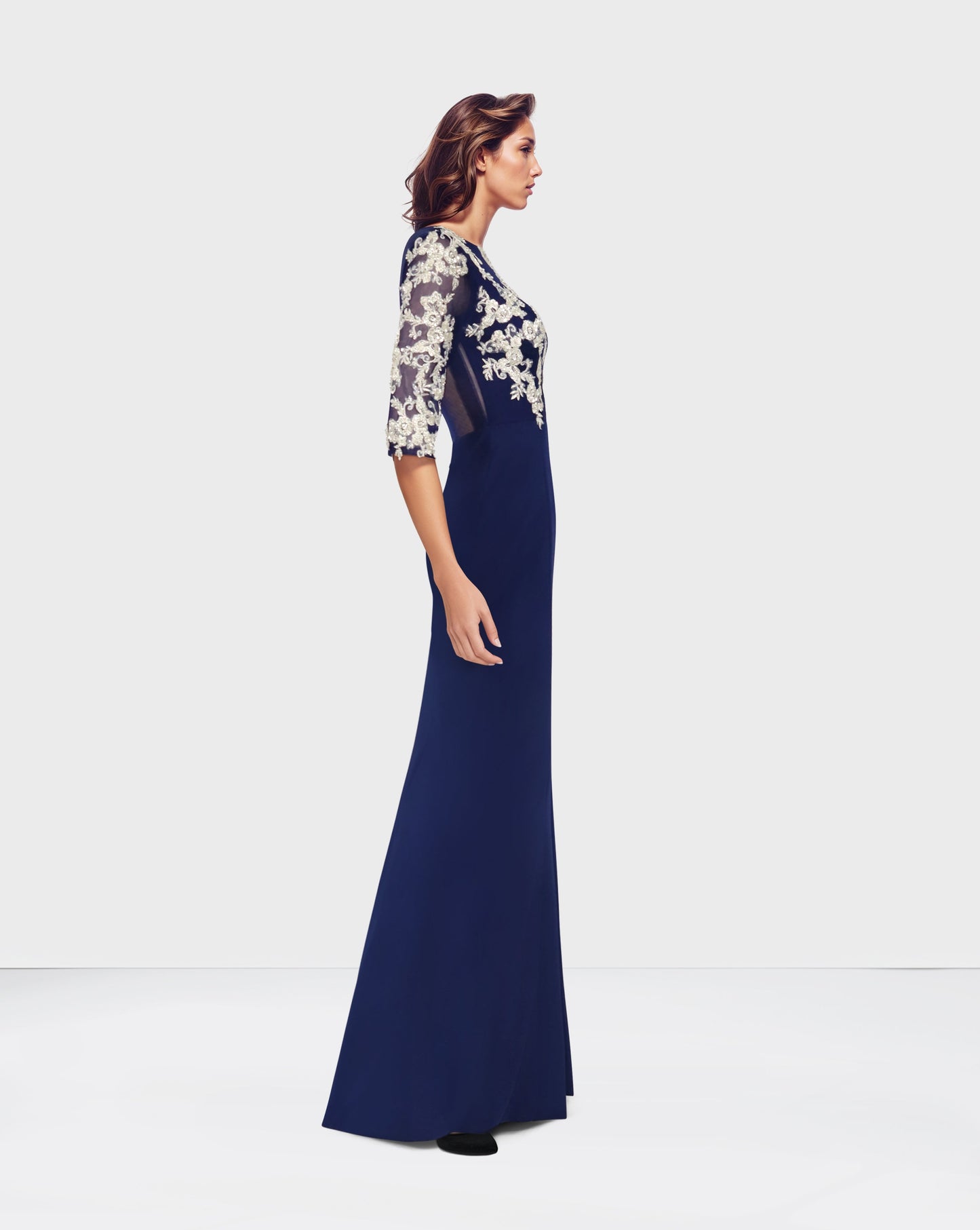 ODD-Blue Floor-Length Dress with see-through sequined top