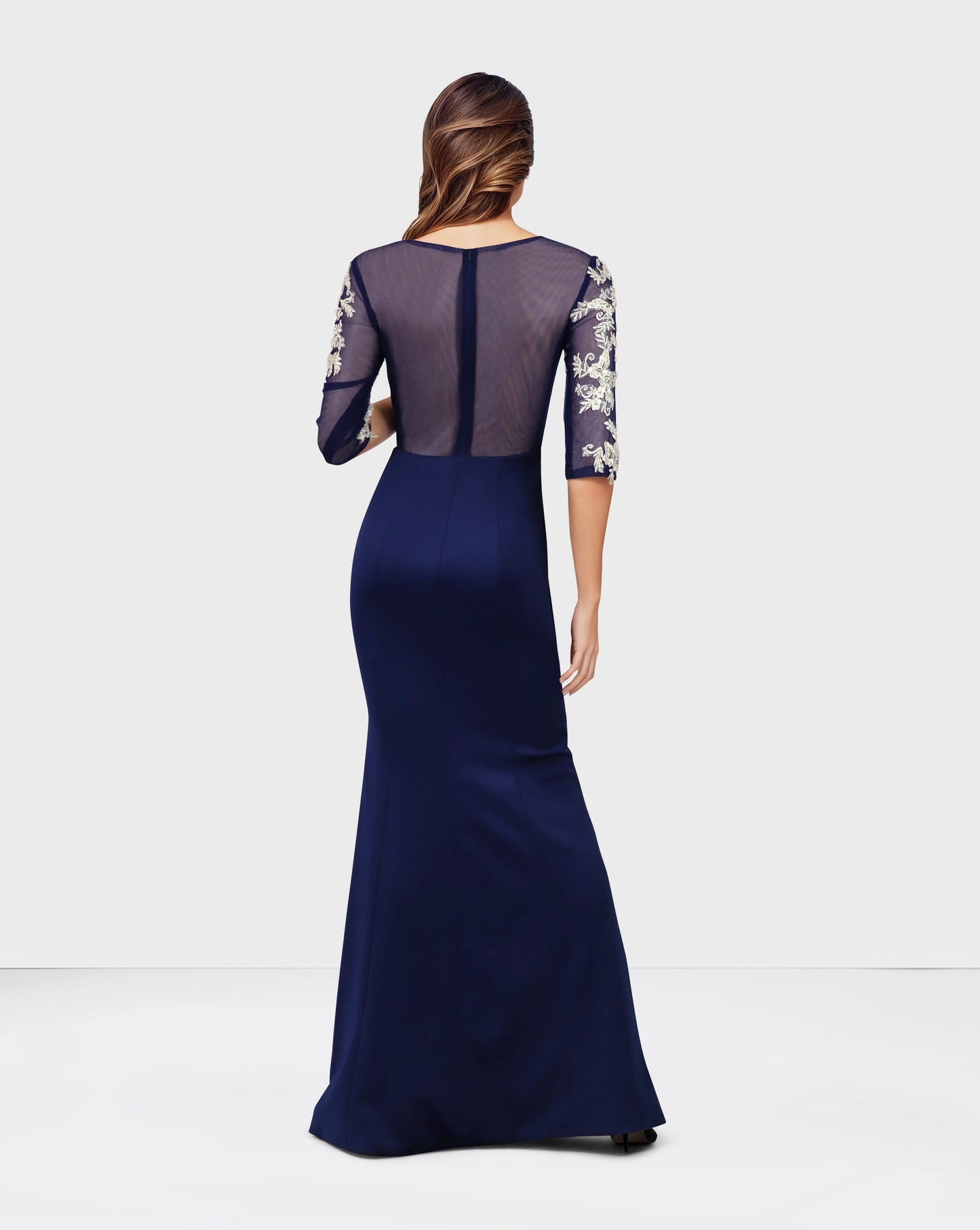 ODD-Blue Floor-Length Dress with see-through sequined top