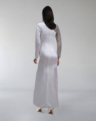 Asymmetrical Embellished Satin Gown with Slit – ODD- LUMINA