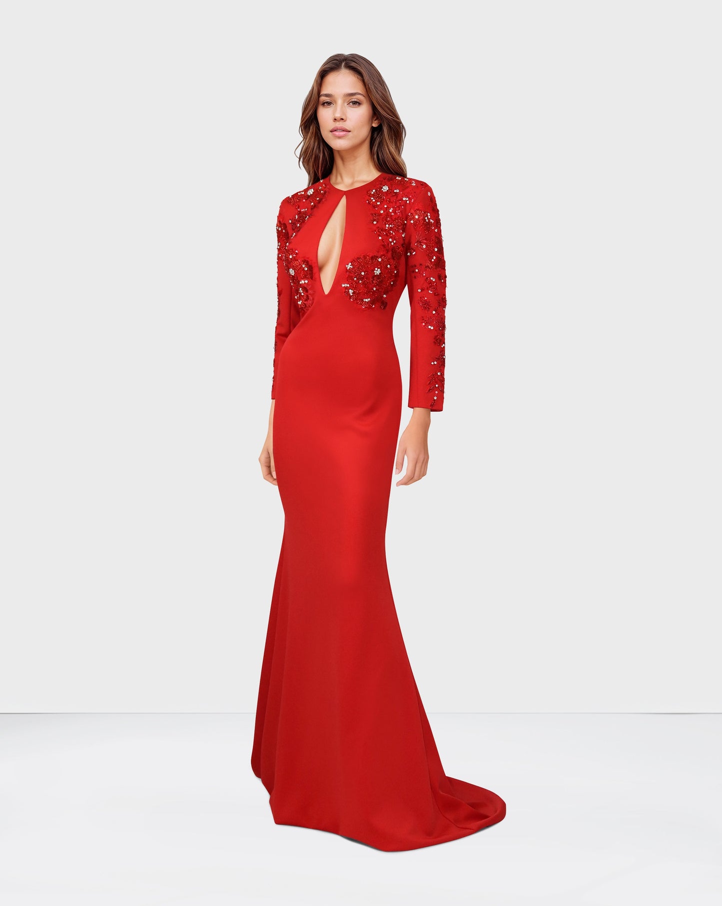 ODD-Sequined red dress with front neckline