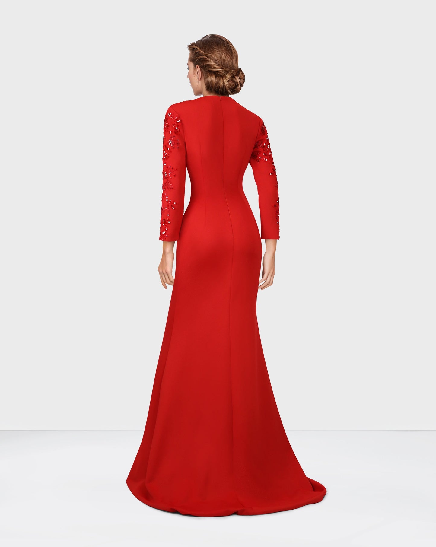 ODD-Sequined red dress with front neckline