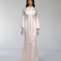 satin gown with sequin sleeves and bow neckline – ODD- AMELISE