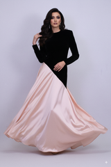 velvet and satin color-block gown with long sleeves – ODD- SALIEN