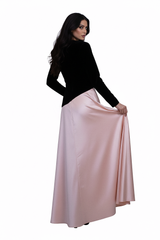 velvet and satin color-block gown with long sleeves – ODD- SALIEN