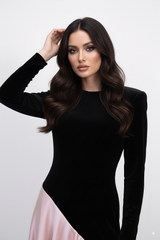 velvet and satin color-block gown with long sleeves – ODD- SALIEN