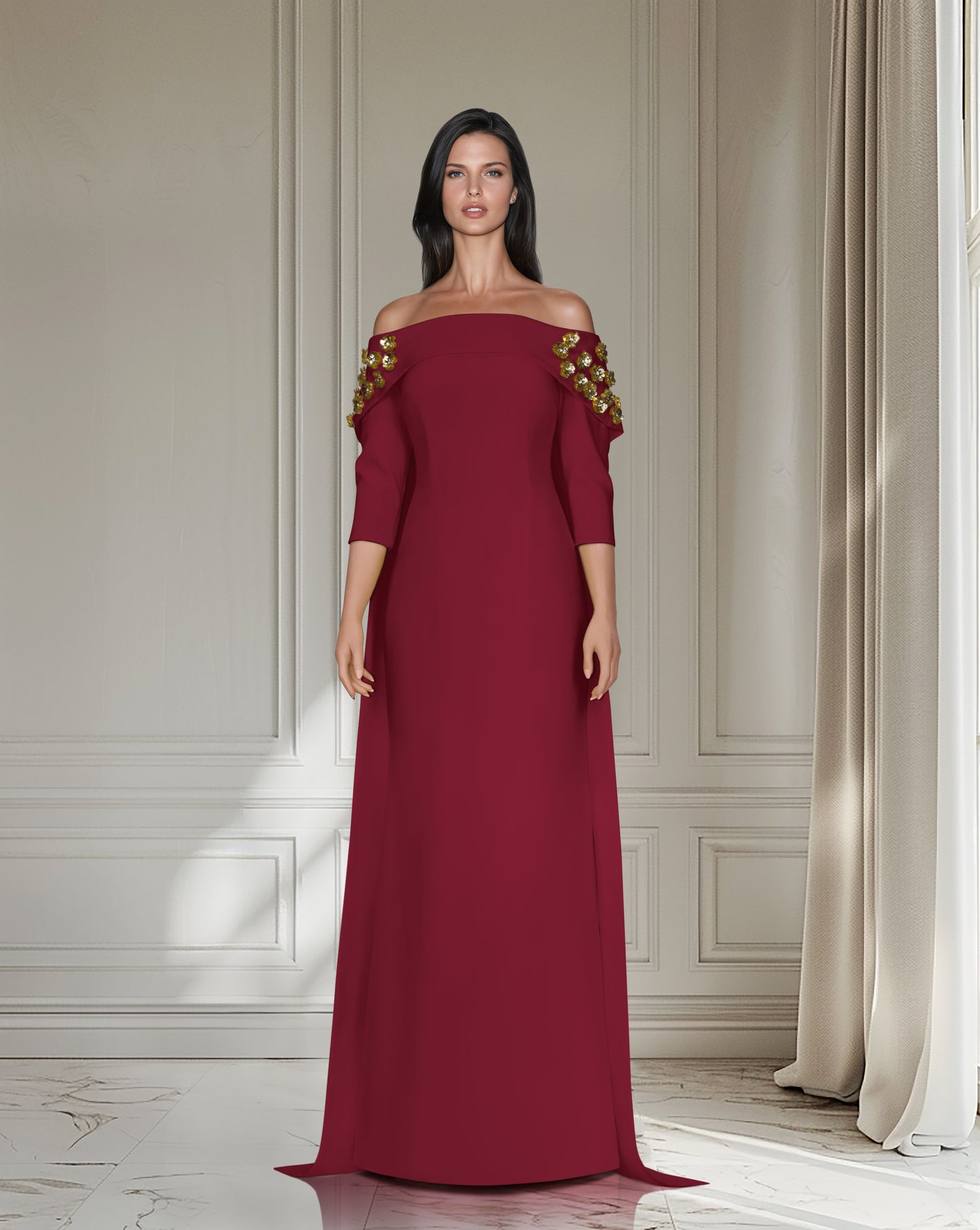 فستان بدون حمالات مع كيب خلفي وزهور ثلاثية الأبعاد - ODD-Zosime 