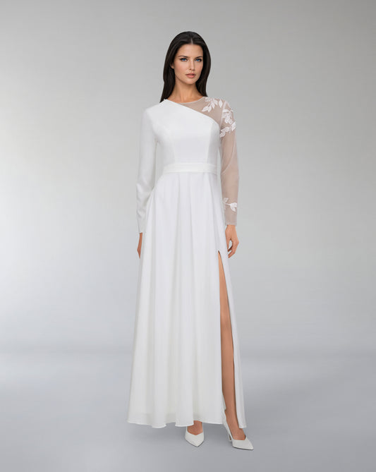 Shoulder off dress with see-through sleeve - ODD-QLVEN