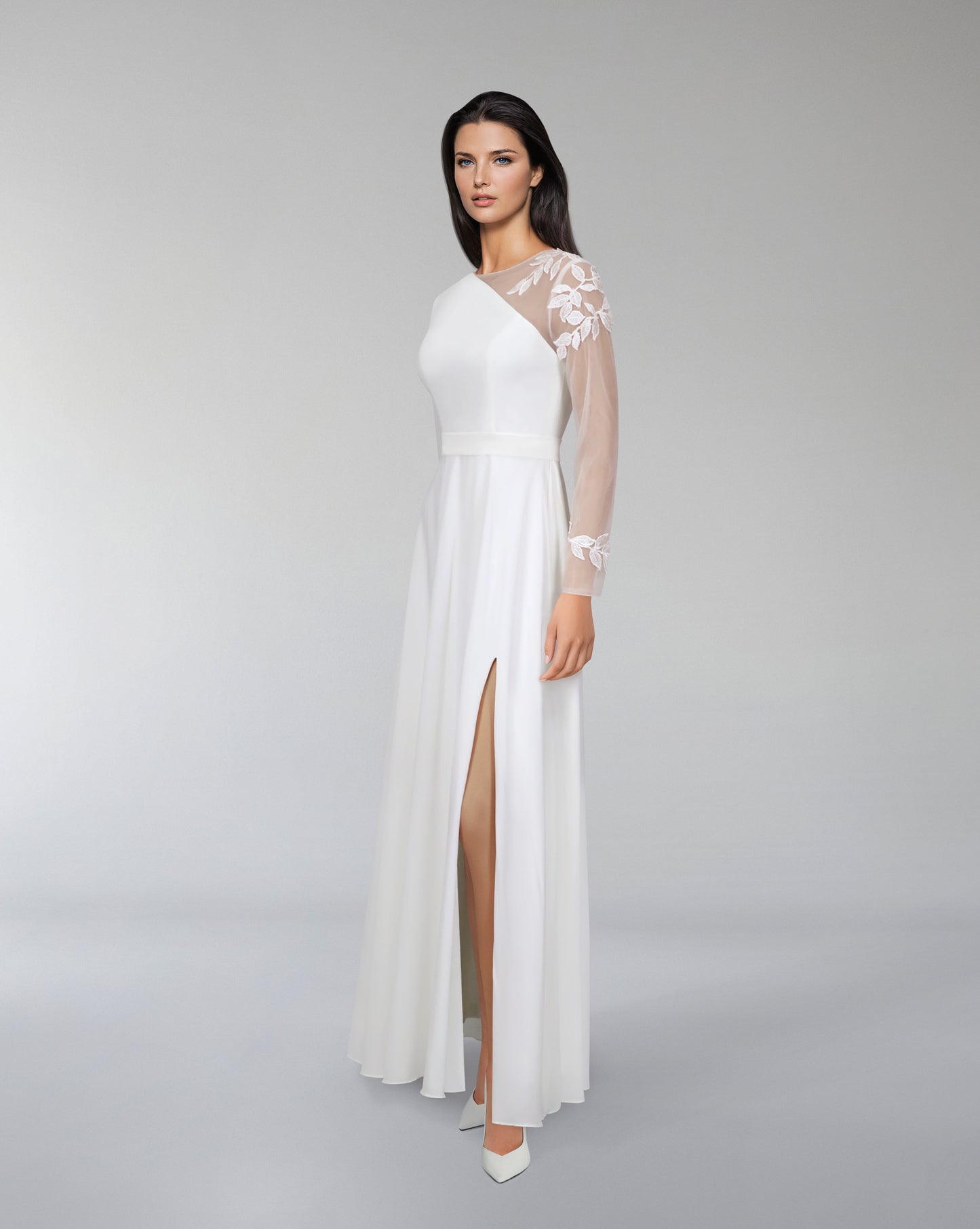 Shoulder off dress with see-through sleeve - ODD-QLVEN