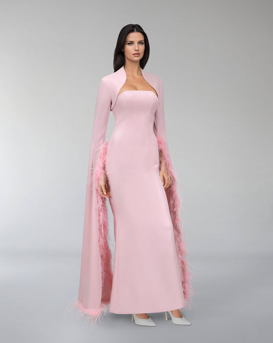 Strapless column dress with capelet and long floor sleeves - ODD-LURES