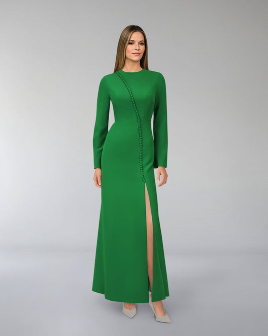 Buttoned long sleeve dress with side slit - ODD-POONY