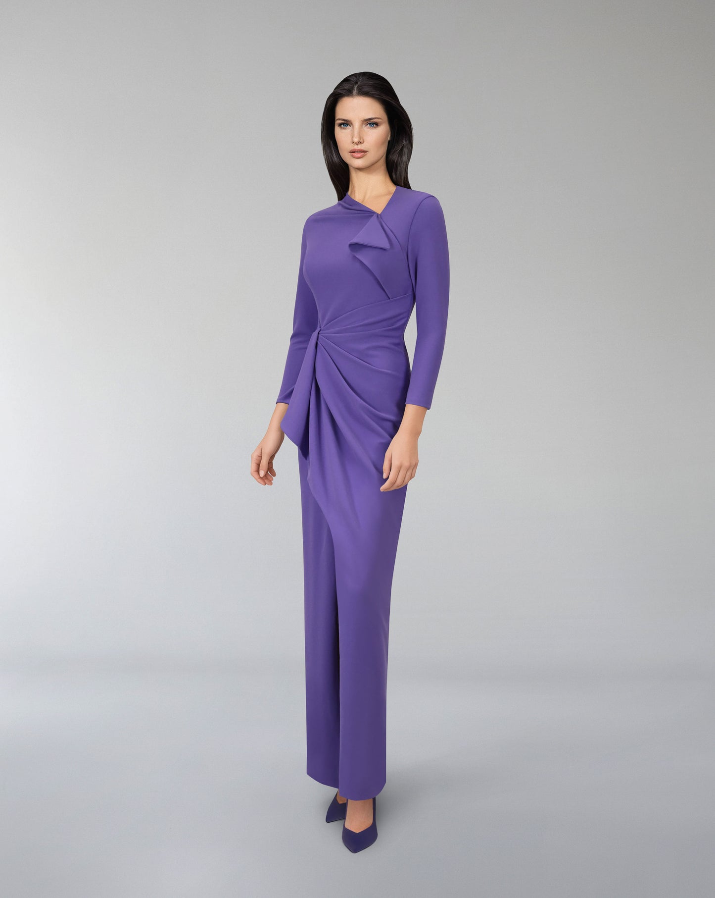 Asymmetrically draped dress with front slit ODD-Kevey