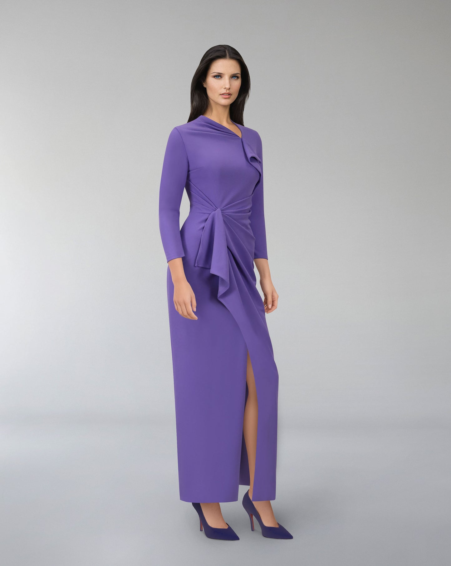 Asymmetrically draped dress with front slit ODD-Kevey