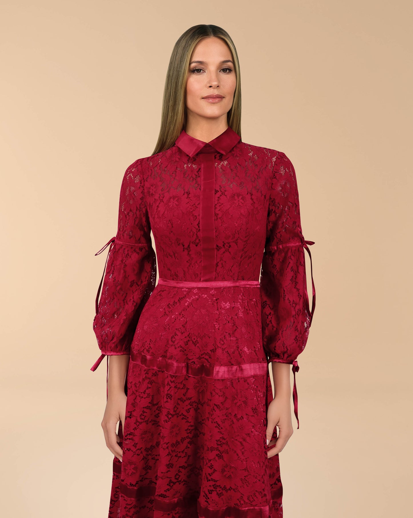 Lace dress with satin strips ODD-Thurayya