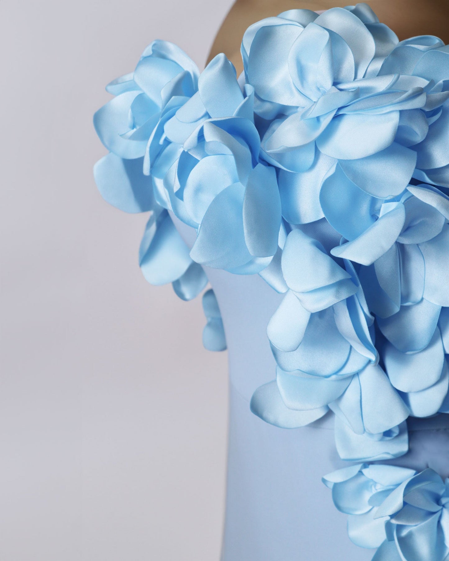 Strapless sky blue dress with 3d flowers -ODD-Zhavia