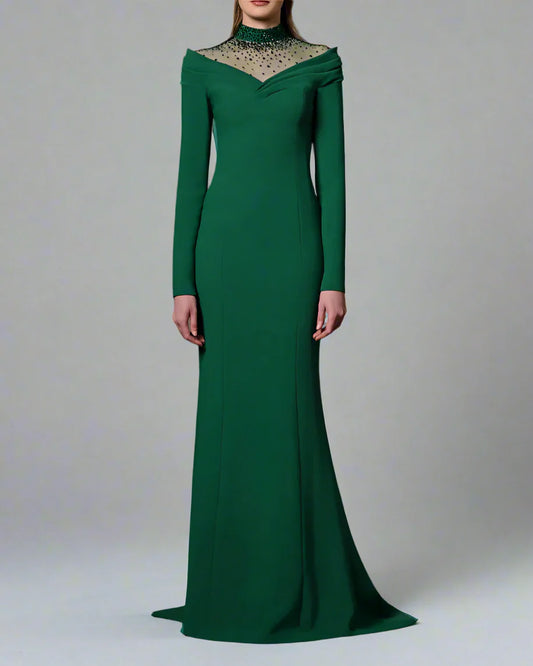 Green Mermaid Dress with Emerald Embroidery - ODD- Lydia
