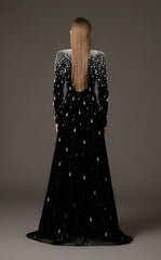 Long sleeve velvet gown with pearl cascade - ODD- Sinmu