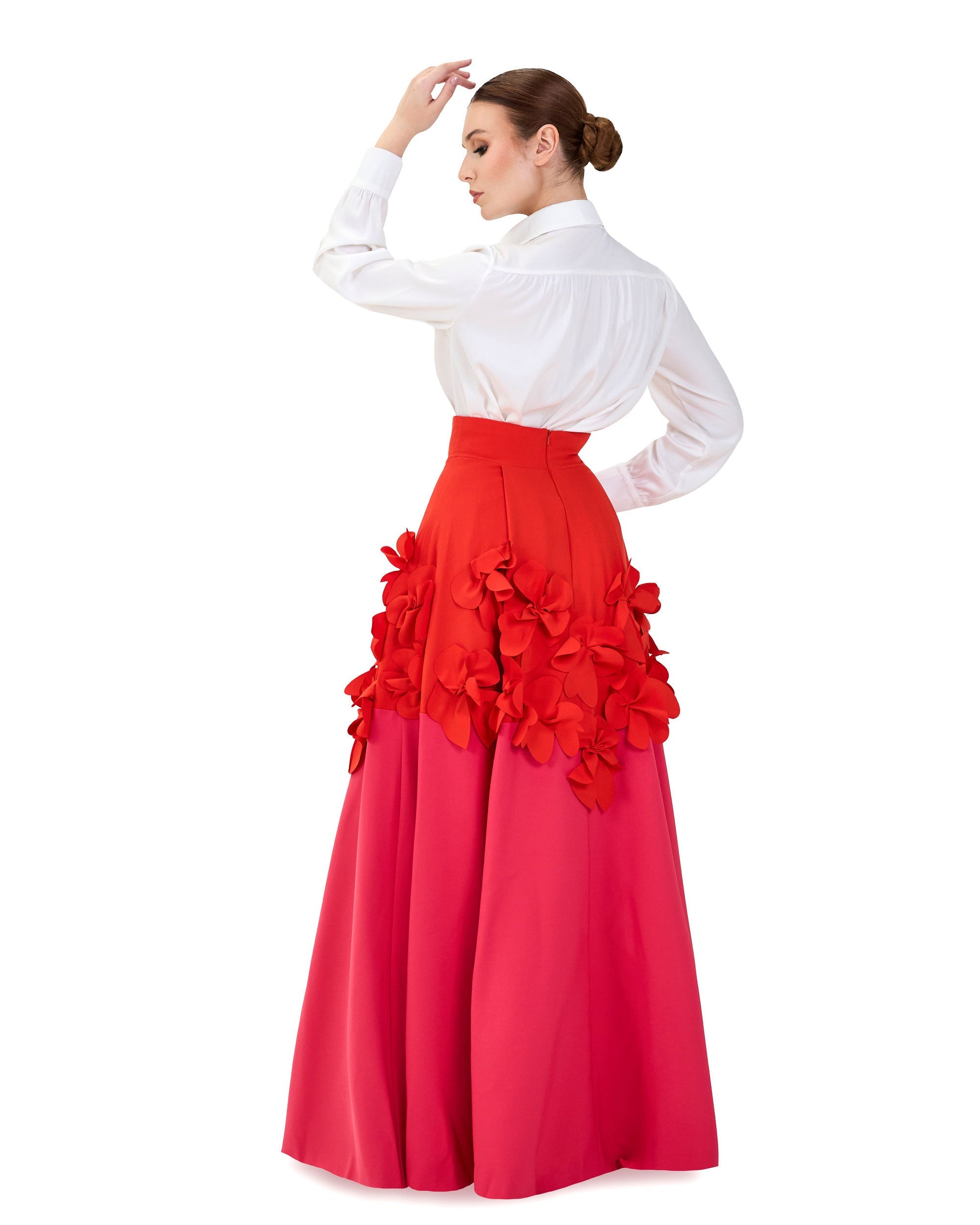 Flowered Bicolour skirt with white shirt - ODD-SET