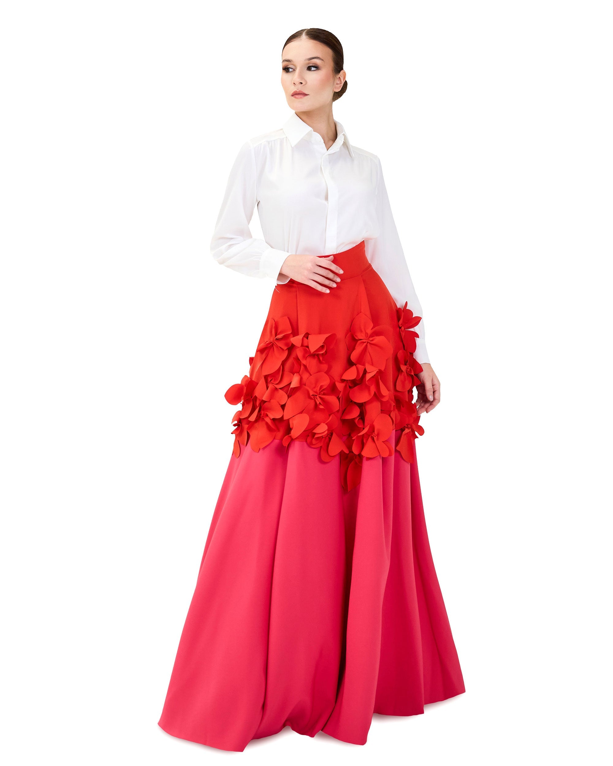 Flowered Bicolour skirt with white shirt - ODD-SET