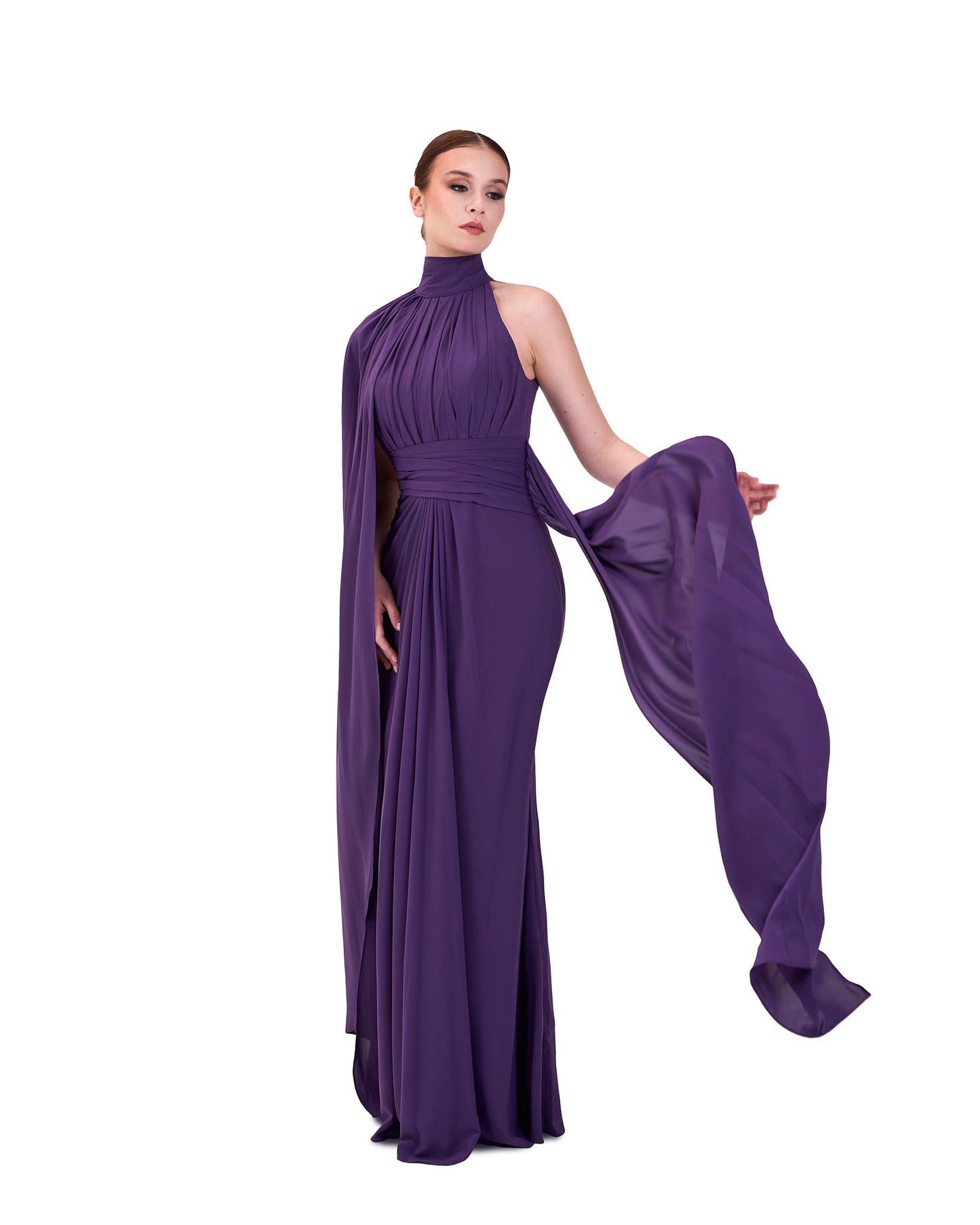 ODD-Draped shoulder off dress with cape sleeve-Tamador