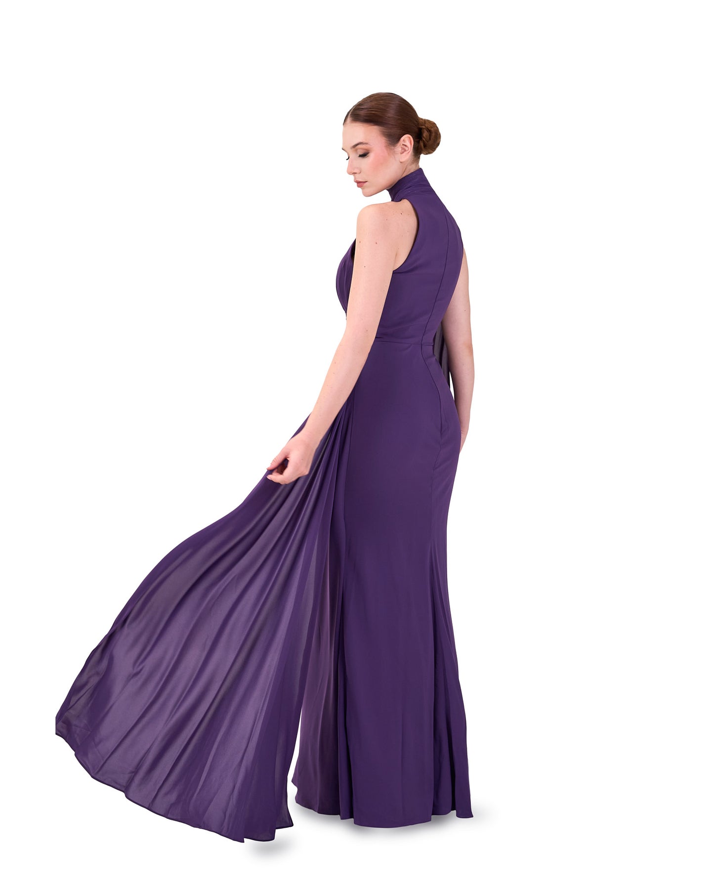 ODD-Draped shoulder off dress with cape sleeve-Tamador