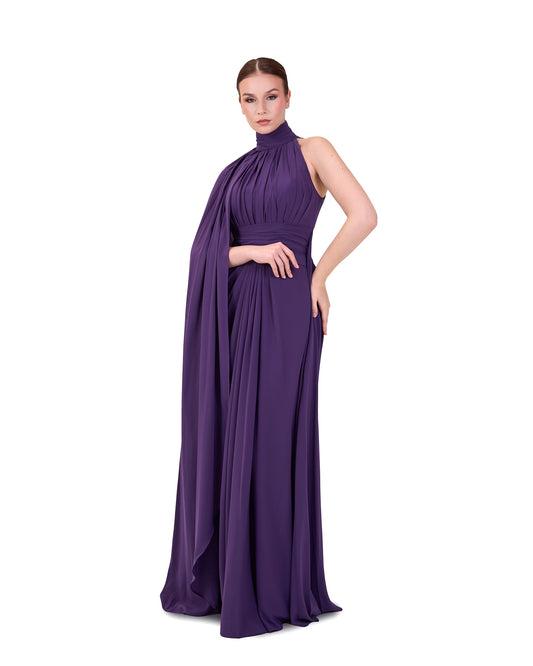 ODD-Draped shoulder off dress with cape sleeve-Tamador
