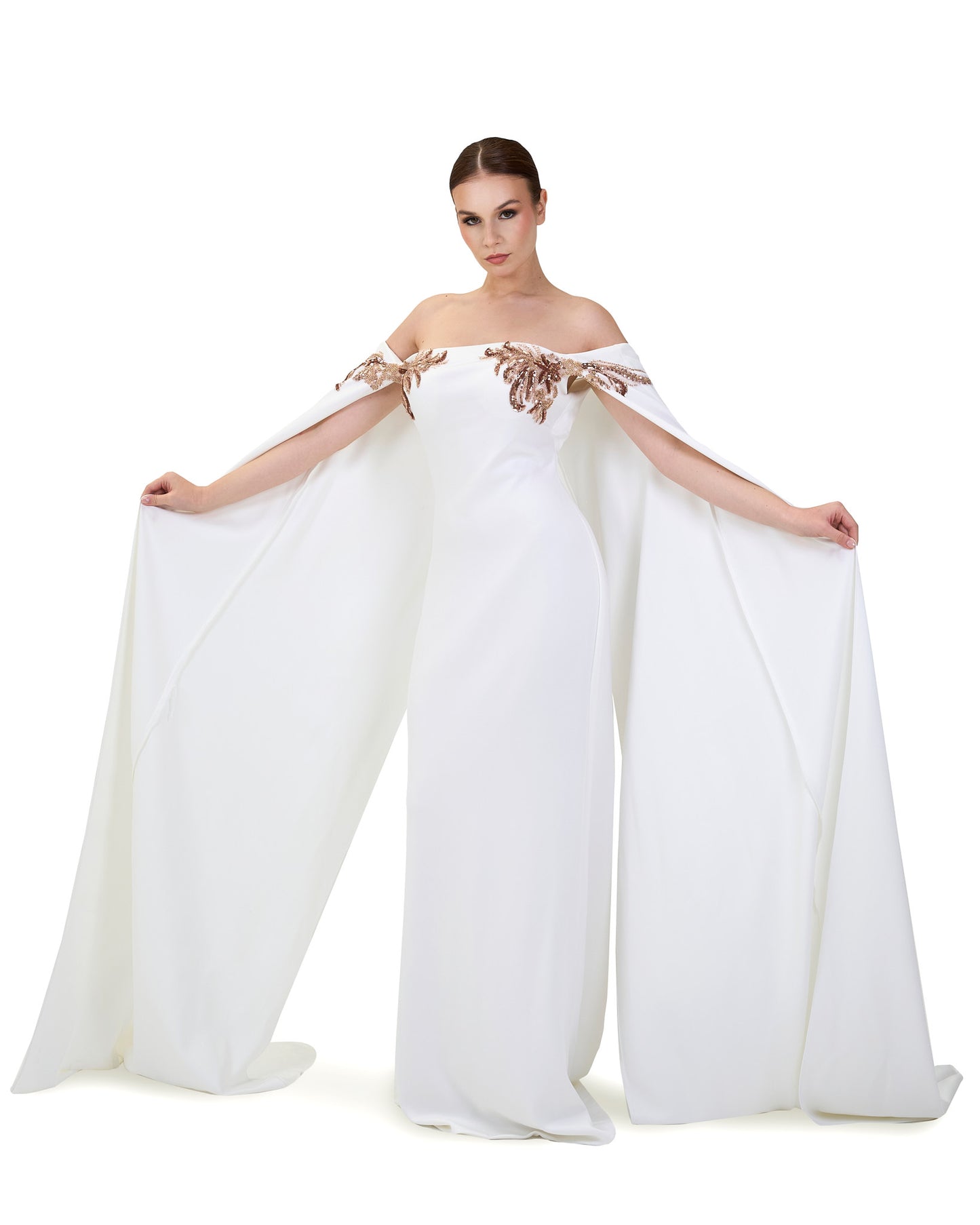 ODD-Strapless Sequined dress with maxi cape sleeves