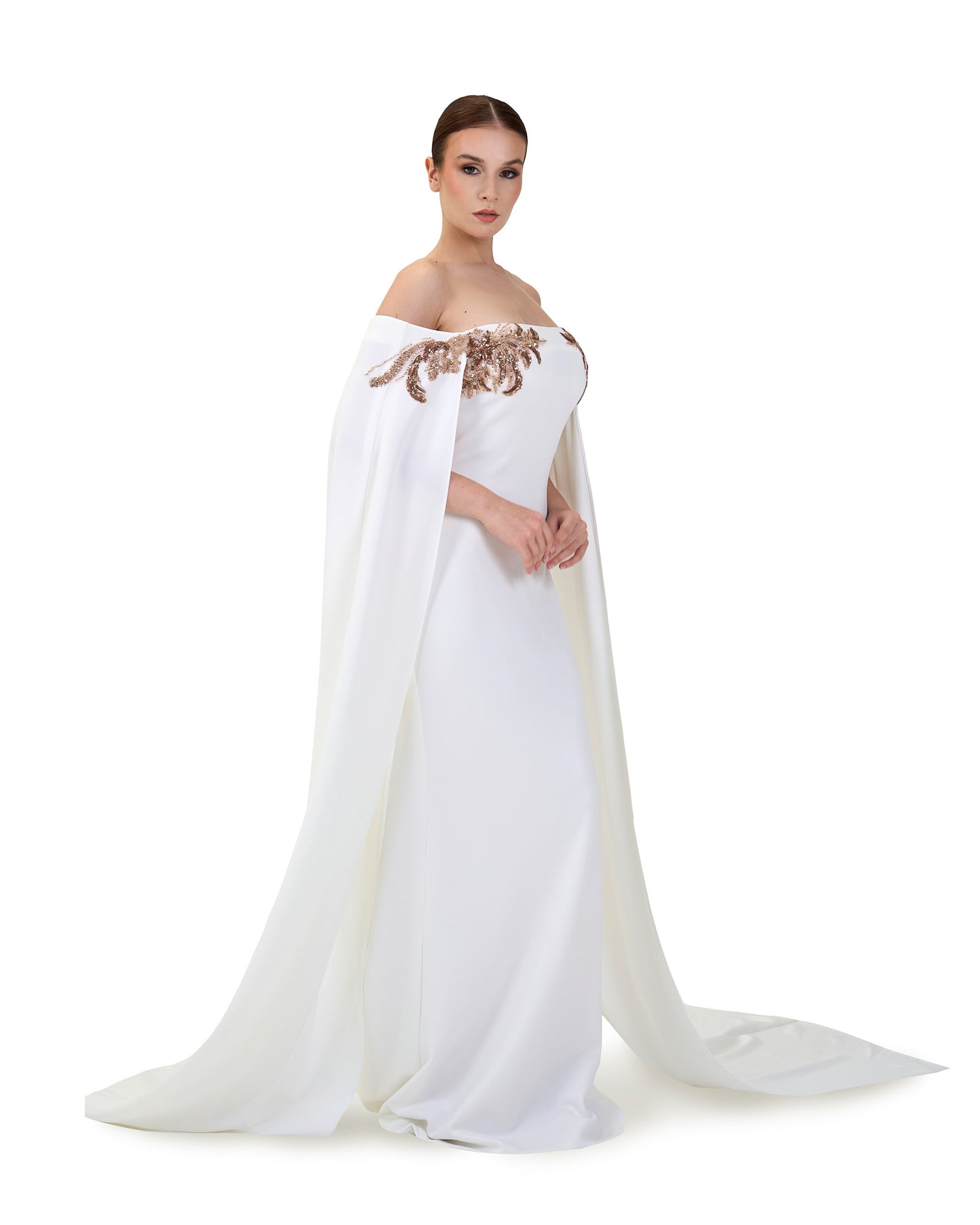 ODD-Strapless Sequined dress with maxi cape sleeves