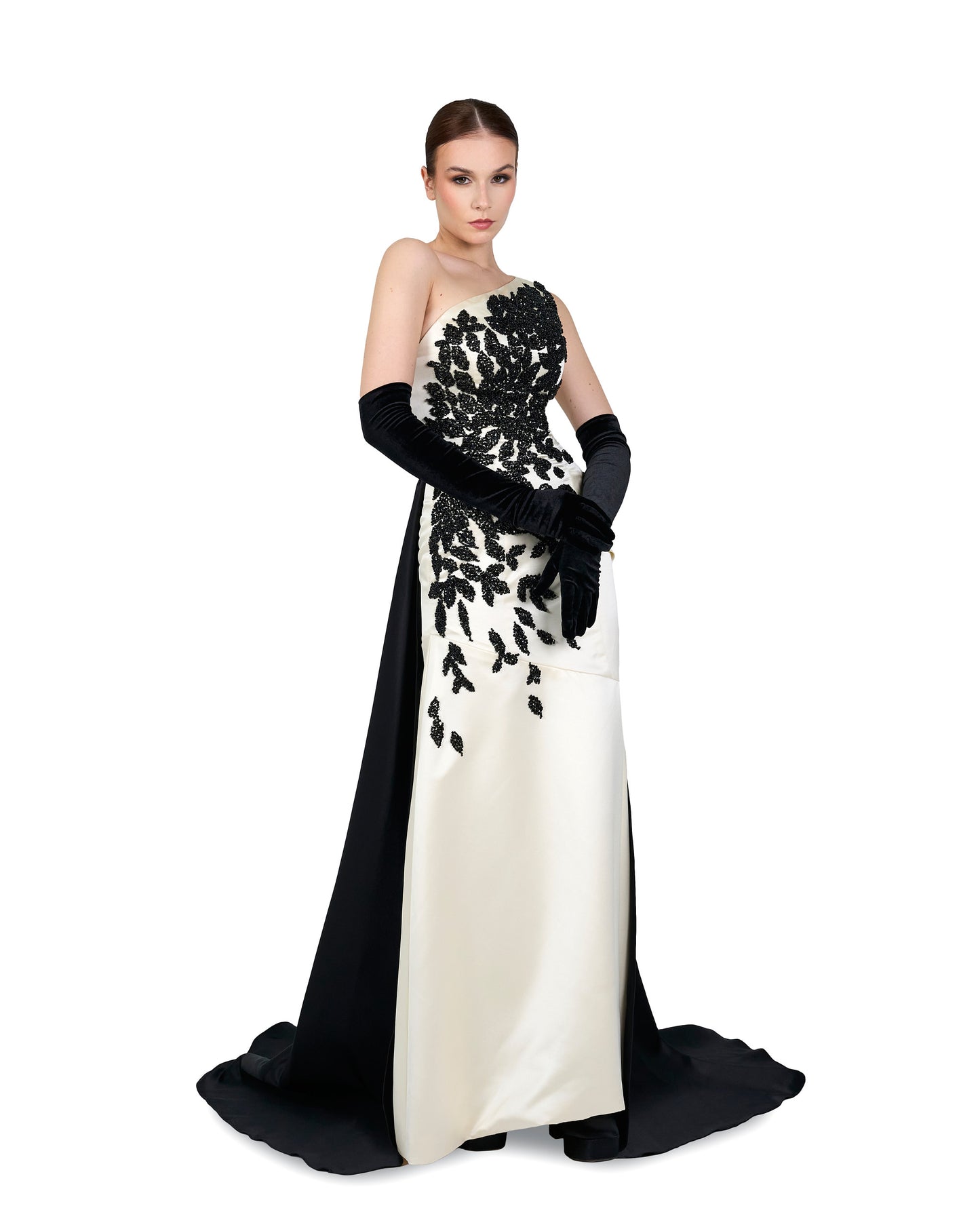 shoulder off beaded dress with train - ODD-ELARA