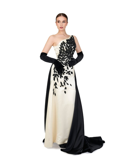 shoulder off beaded dress with train - ODD-ELARA