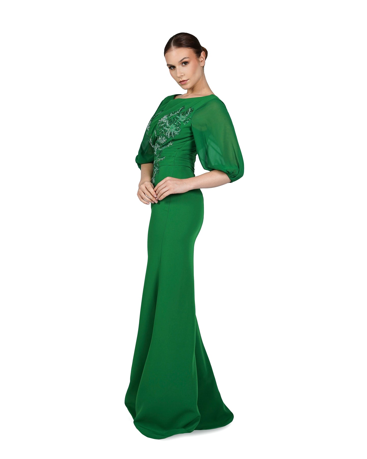 Sequined column dress with waistband and see-through sleeves-ODD-Lonah