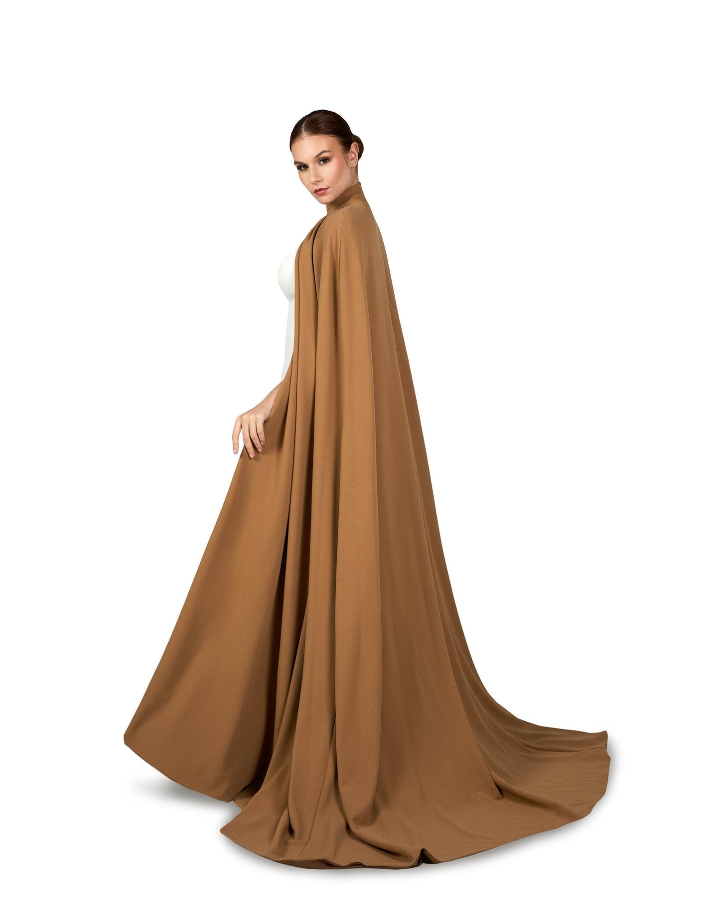 Hearted neckline dress with maxi cape-ODD-Sulaaf