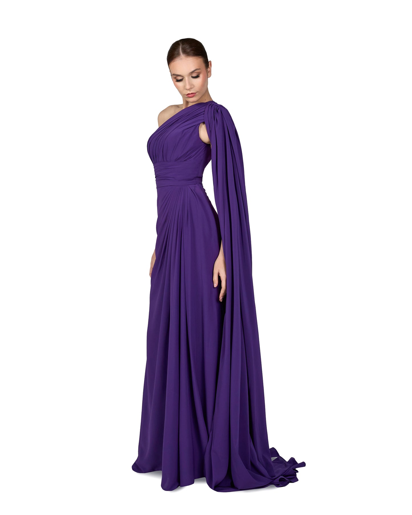 ODD-Shoulder off draped dress with long floor sleeve - VILLE