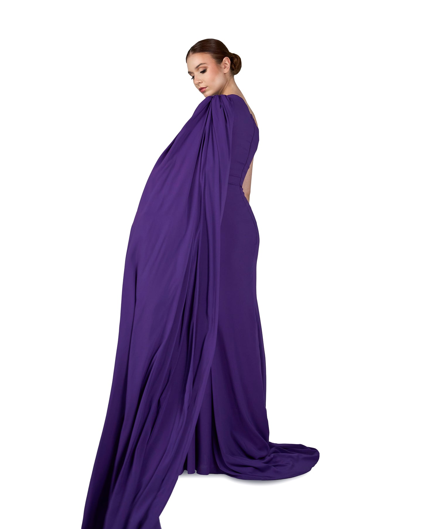ODD-Shoulder off draped dress with long floor sleeve - VILLE
